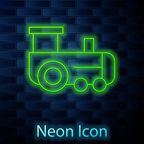 Lumineux Néon Ligne Toy Train Icône Isolé Sur Fond Mur — Image vectorielle