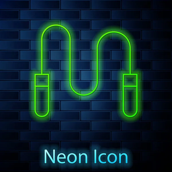 Leuchtende Neon Linie Jump Seil Symbol Isoliert Auf Backsteinwand Hintergrund — Stockvektor