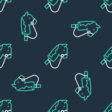 Çizgi Oyuncak at simgesi siyah arkaplanda izole edilmiş. Vektör