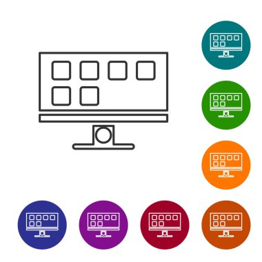 Black line Smart Tv icon isolated on white background. Television sign. Set icons in color circle buttons. Vector.