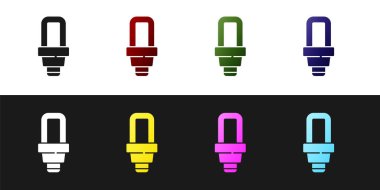 LED ampul simgesini siyah ve beyaz arkaplanda izole et. Ekonomik LED ışıklı ampul. Enerji lambasını sakla. Vektör.