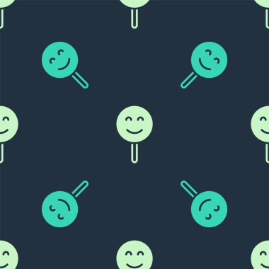 Yeşil ve bej renkli gülen yüz ikonu mavi arka planda izole edilmiş pürüzsüz desen. Gülümseyen ifade. Mutlu gülümseme sohbet sembolleri. Vektör