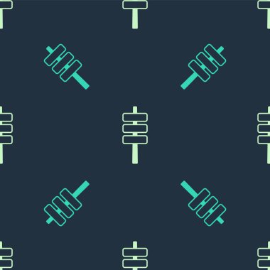 Yeşil ve bej renkli Kore yemeği tokpokki ikonu mavi arka planda pürüzsüz desen izole etti. Vektör