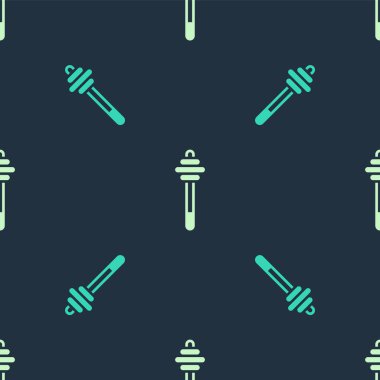 Yeşil ve bej Bal Çubuğu simgesi mavi arka planda izole edilmiş kusursuz desen. Tatlı kepçe. Vektör