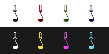 Mutfak kepçesi simgesini siyah ve beyaz arkaplanda izole et. Mutfak aletleri. Çatal kaşık tabelası. Vektör