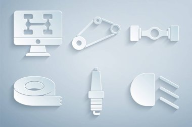 Araba bujisi, Chassis arabası, selobant, yüksek ışın, zaman ayarlı kemer kiti ve ikonun tanısal durumunu ayarla. Vektör