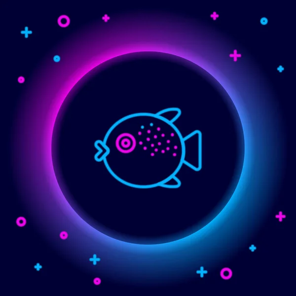 stock vector Glowing neon line Puffer fish icon isolated on black background. Fugu fish japanese puffer fish. Colorful outline concept. Vector