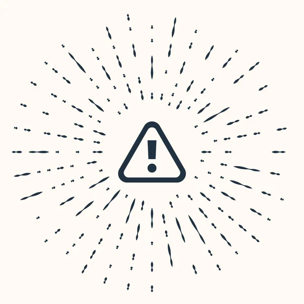 ベージュ地に隔離された三角形のアイコンにグレーの感嘆符 危険警報標識 危険警報標識 抽象円のランダムなドット ベクトル — ストックベクタ