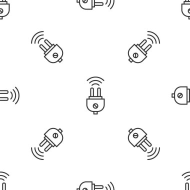 Gri çizgi Akıllı elektrik dolgu sistemi simgesi beyaz arka planda izole edilmiş pürüzsüz desen. İnternet kavramının kablosuz bağlantısı. Vektör.