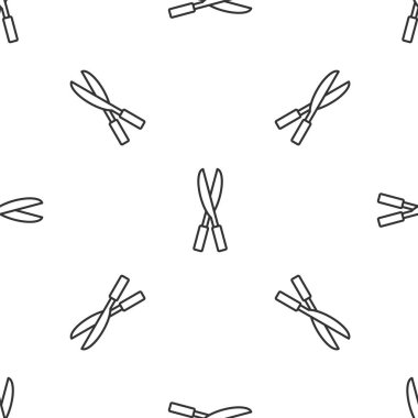 Beyaz arka plandaki izole edilmiş ikonu budamak için el yapımı gri çizgili makas. Ahşap saplı budama makası. Vektör.