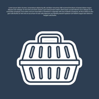 Mavi çizgi Hayvan Taşıma Kutusu simgesi mavi arka planda izole edildi. Hayvanlar, köpekler ve kediler için taşıyıcı. Hayvanlar için konteynır. Hayvan taşıma kutusu. Vektör