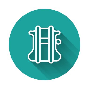 Beyaz çizgi paraşüt simgesi uzun gölge arkaplanı ile izole edildi. Yeşil daire düğmesi. Vektör