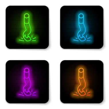 Glowing neon line Cigarette butt icon isolated on white background. Stubbed out cigarette. Black square button. Vector