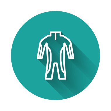 Tüplü dalış ikonu için beyaz çizgili dalış kıyafeti uzun gölgeli bir arka plan. Su altı ekipmanları. Yeşil daire düğmesi. Vektör