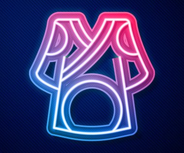 Parlayan neon hattı Kimono simgesi mavi arkaplanda izole edildi. Çinliler, Japonlar, Koreliler, Vietnamlılar, milli kostümler ve kimono giyiyorlar. Geleneksel Asya kostümleri. Vektör