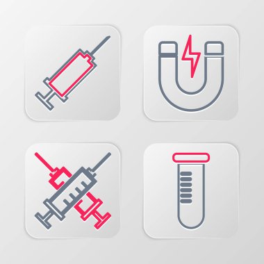 Test tüpü ya da matara çapraz şırınga, yıldırım ve şırınga ikonlu mıknatıs ayarlayın. Vektör