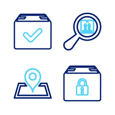 Satır Kilitli Paket, Haritada Yer Tutucu, İşaretli Arama ve Paket kutusunu ayarla. Vektör