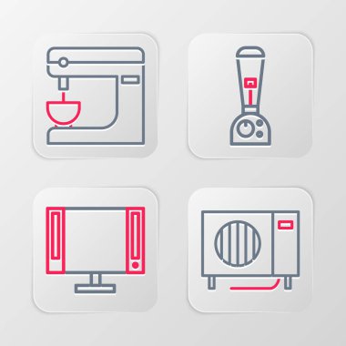 Hattı ayarla, klima, Smart TV, blender ve elektrik karıştırıcı simgesi. Vektör