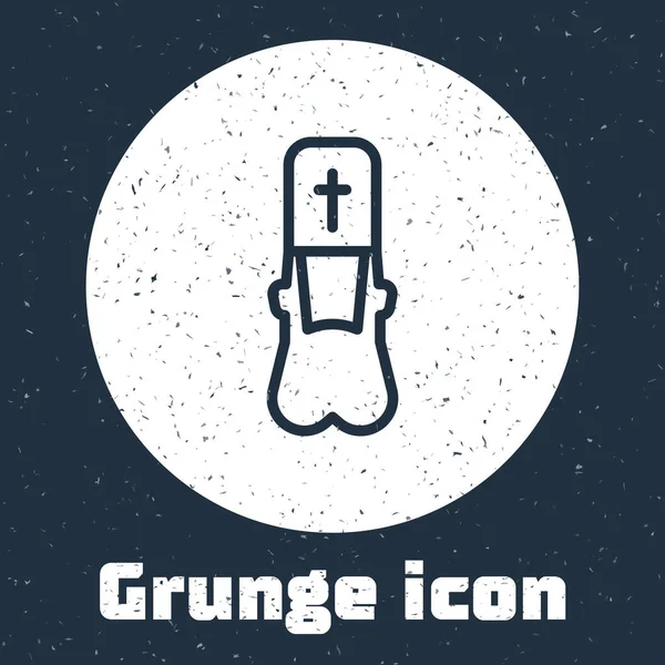 Grunge Line Icône Prêtre Isolée Sur Fond Gris Dessin Vintage — Image vectorielle
