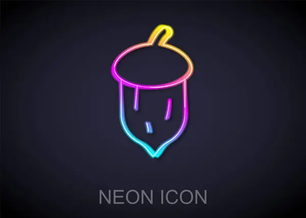 Zářící Neonová Čára Acorn Dubový Ořech Ikona Osiva Izolované Černém — Stockový vektor