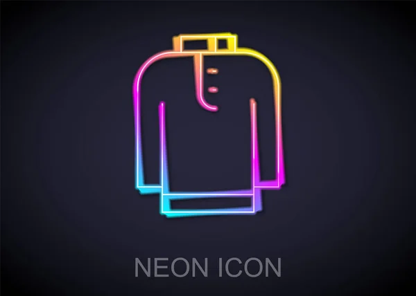 Glödande Neon Linje Shirt Kurta Ikon Isolerad Svart Bakgrund Vektor — Stock vektor