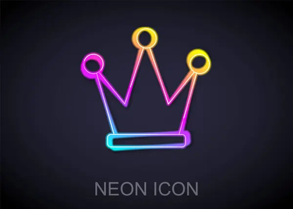 Parlayan Neon Çizgisi Crown Simgesi Siyah Arkaplanda Izole Edildi Vektör — Stok Vektör