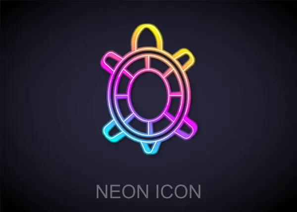 Parlayan Neon Hattı Kaplumbağa Simgesi Siyah Arkaplanda Izole Edildi Vektör — Stok Vektör