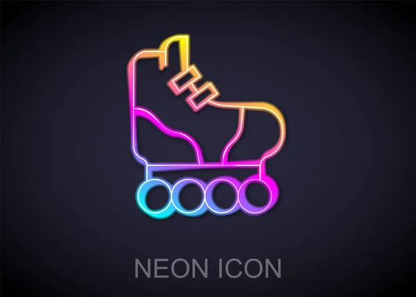 Glödande Neon Linje Roller Skate Ikon Isolerad Svart Bakgrund Vektor — Stock vektor