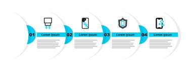Hat cam ekran koruyucusu, cep telefonu, kalkanı kırık ve şarj simgesi. Vektör