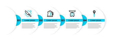 Mutfak çırpıcısını, pulu, elektrikli su ısıtıcısını, kesme tahtasını ve bıçak ikonunu ayarlayın. Vektör