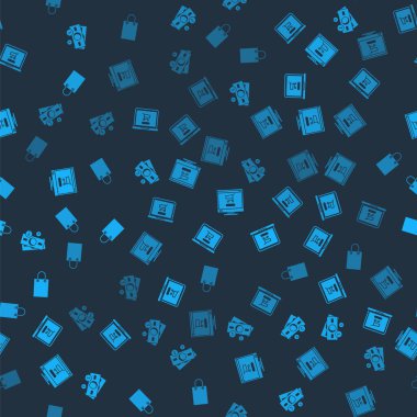 Stacks kağıt para, alışveriş arabası dizüstü bilgisayarı, bilgisayar ve kağıt alışveriş torbasını kusursuz bir şekilde ayarla. Vektör.