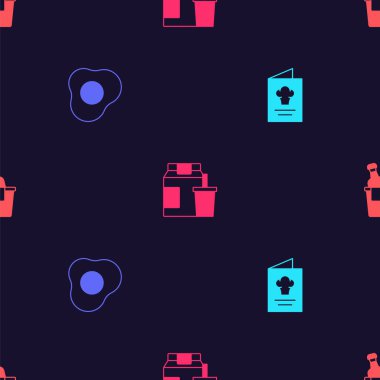 Yemek kitabı, çırpılmış yumurta, online sipariş ve teslimat ve şampanyalı buz kovası. Vektör