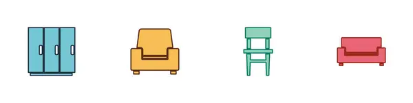 Set Wardrobe Armchair Chair Sofa Icon Vector — Stock Vector