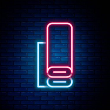 Parlayan neon hattı Hint kumaş ikonu tuğla duvar arkasında izole edilmiş. Yuvarlan, paspas, halı, halı, halı ya da kağıt rulo ikonu. Renkli taslak konsepti. Vektör
