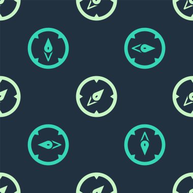 Yeşil ve bej pusula simgesi mavi arkaplandaki pürüzsüz deseni izole etti. Rüzgâr yön bulma sembolü. Rüzgar gül işareti. Vektör