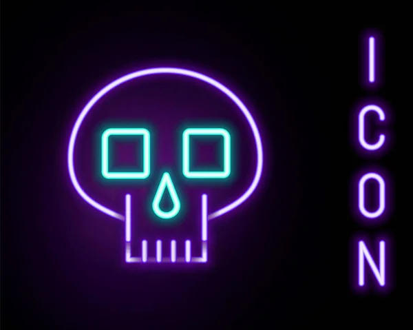 Glödande Neon Line Skull Ikon Isolerad Svart Bakgrund Färgstarkt Skisskoncept — Stock vektor