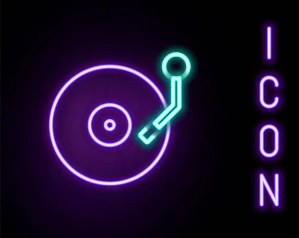 Siyah Arkaplanda Izole Edilmiş Vinil Disk Simgesi Olan Parlak Neon — Stok Vektör
