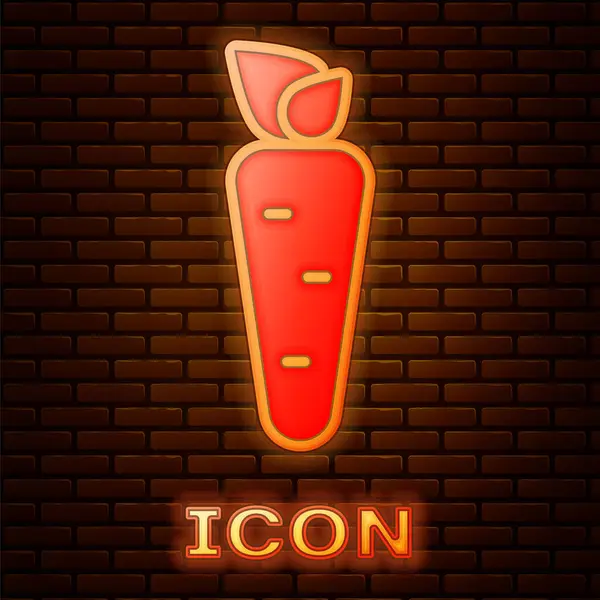 Glowing Neon Carrot Icon Isolated Brick Wall Background Vector — Stock Vector