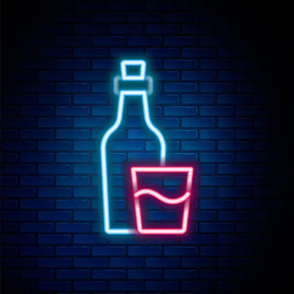 Glowing Neon Line Soju Bottle Icon Isolated Brick Wall Background Stock Vector