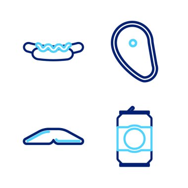 Bira kutusu, ev yapımı turta, biftek ve sosisli sandviç ikonu. Vektör