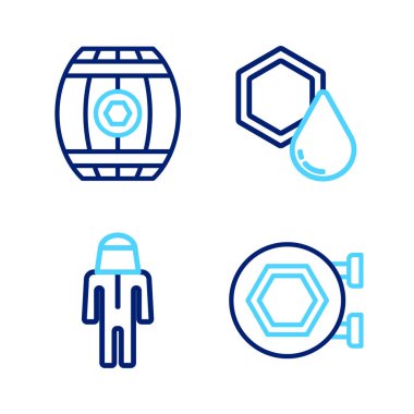 Hattı bal peteği, arıcı koruma şapkası, bal peteği ve tahta varil ikonu ile as. Vektör