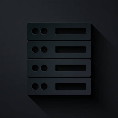 Kağıt kesme Sunucusu, Data, Web sunucu simgesi siyah arkaplanda izole edildi. Kağıt sanatı tarzı. Vektör.