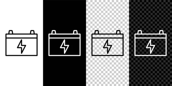 Set Line Car Battery Icon Isolated Black White Background Accumulator — Stock Vector