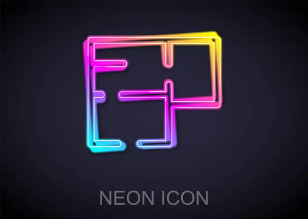Glowing Neon Line House Plan Icon Isolated Black Background Vector — Stock Vector