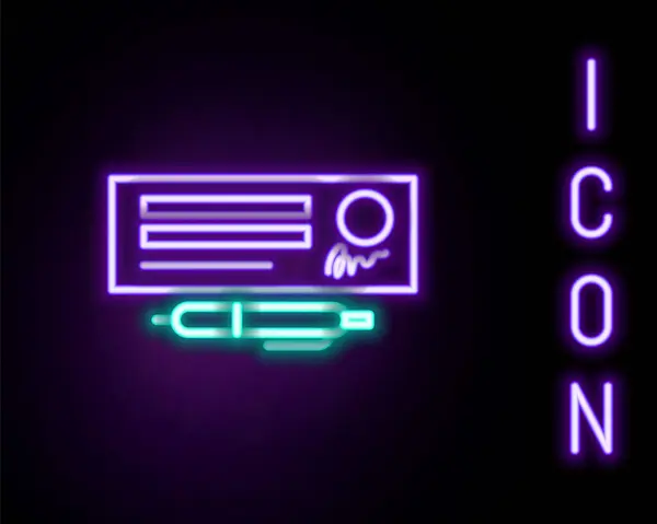 Parlak Neon Hattı Banka Kontrolünün Boş Şablonu Siyah Arkaplanda Izole — Stok Vektör