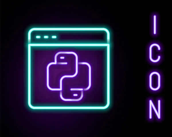 Zářící Neonový Řádek Ikona Programovacího Jazyka Python Izolovaná Černém Pozadí — Stockový vektor