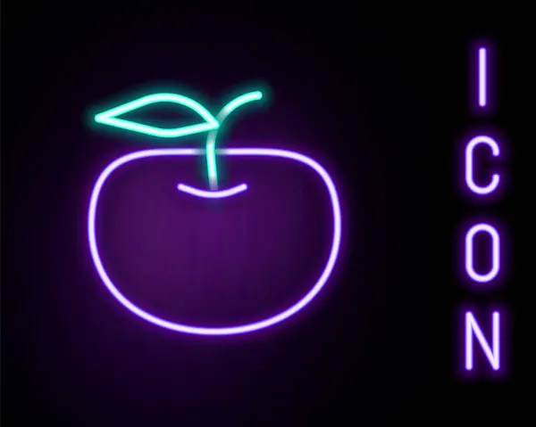Leuchtende Leuchtschrift Apple Symbol Isoliert Auf Schwarzem Hintergrund Übergewicht Gesunde — Stockvektor
