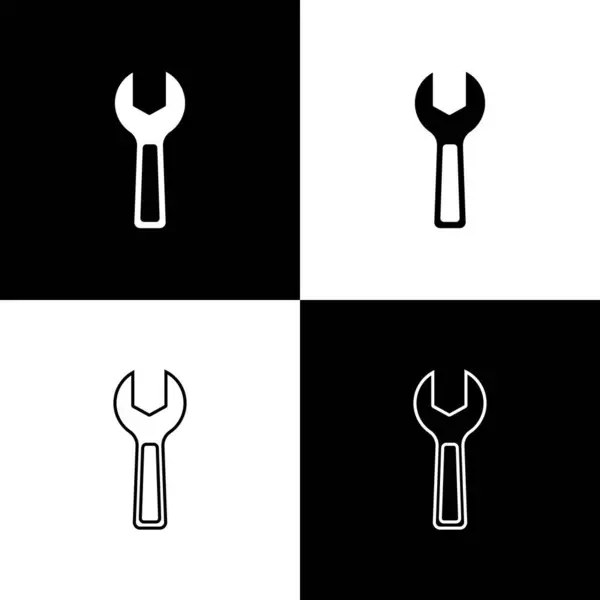 Set Wrench Spanner Icon Isolated Black White Background Vector — Stock Vector