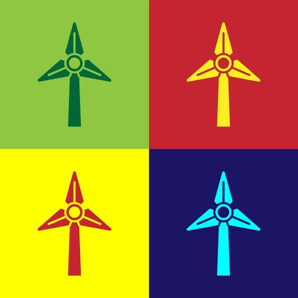 流行艺术风力涡轮机图标孤立的色彩背景 风力发电机的标志 用于发电的风车 — 图库矢量图片