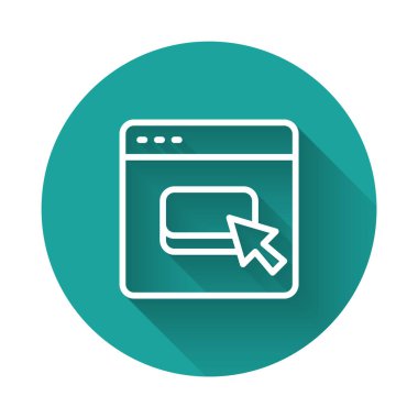 Beyaz çizgi Tarayıcı dosya simgesi uzun gölge arkaplanı ile izole edildi. Yeşil daire düğmesi. Vektör